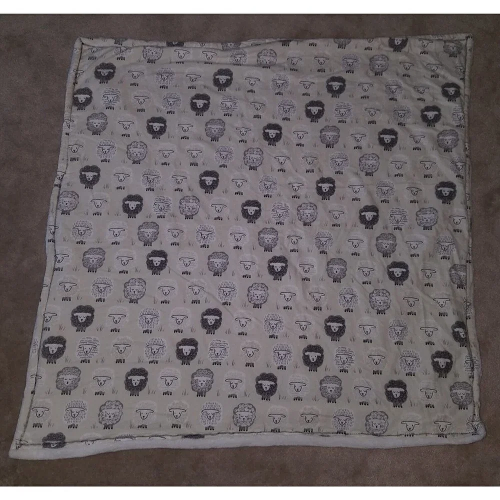 Sheep Lamb Baby Blanket Lovey Fleece Soft Gray White Tan Wooly Hearts 39x39
